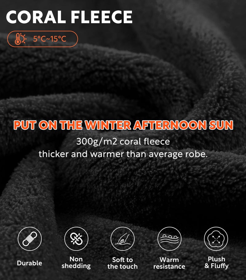 DAVID ARCHY Men's Soft Plush Coral Fleece Robe Full Length Hooded Long Bathrobe for Men with Hood (L, Black) - Image 3